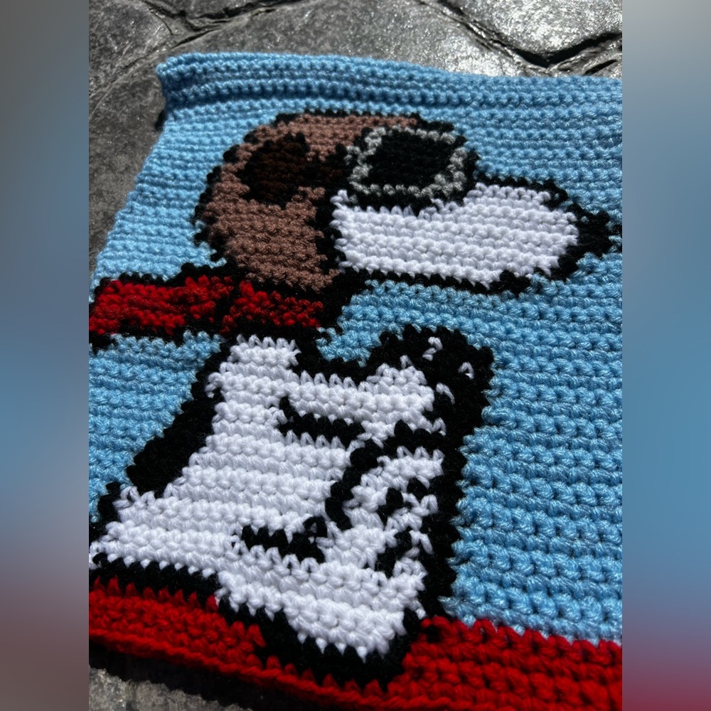 Hand Crocheted The Red Baron Snoopy Small Tapestry! - Picture 3 of 10